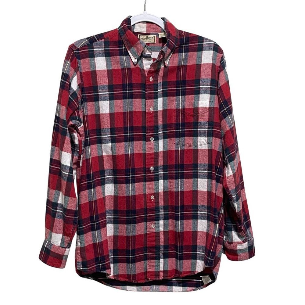 Vintage LL Bean Plaid Flannel Shirt Men S 100% Cotton Soft Made in USA Red Black